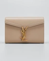 Saint Laurent Cassandre Leather Wallet On Chain In Dk Beige Blk