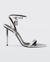 Tom Ford Womens Silver Padlock Leather Heeled Sandals In Silver