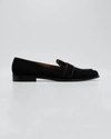 Aquazzura Martin Grosgrain-trimmed Suede Loafers In Black