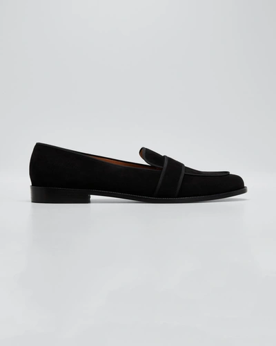 Aquazzura Martin Grosgrain-trimmed Suede Loafers In Black