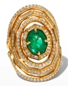 David Yurman Stax Statement Ring In 18k Yellow Gold With Full Pave Diamonds And Emerald