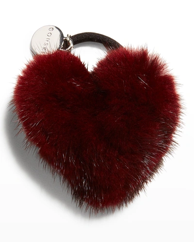 Gorski Heart Mink Fur Elastic Hair Tie In Burgundy