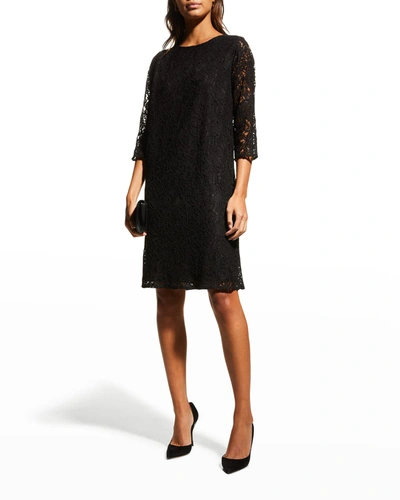 Caroline Rose Plus Size 3/4-sleeve Lined Flora Lace Dress In Black