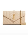 Saint Laurent Ysl Tri-quilted Wallet On Chain In 2721 Dark Beige