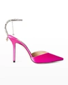 Jimmy Choo Saeda 100mm Satin Crystal Ankle-strap Pumps In Fuchsia/xlhon