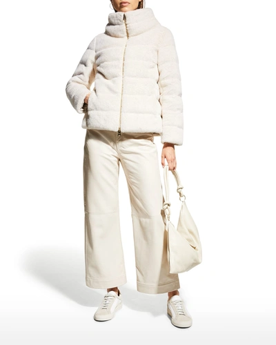 Herno Faux-fur Short Down Zip Jacket In 4645