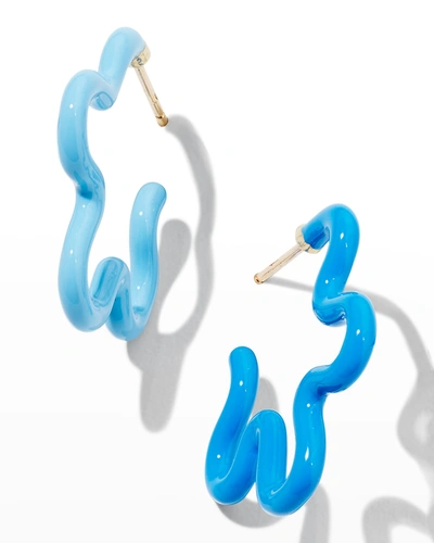 Bea Bongiasca Two-tone Asymmetrical Flower Earrings With Enamel In Blue