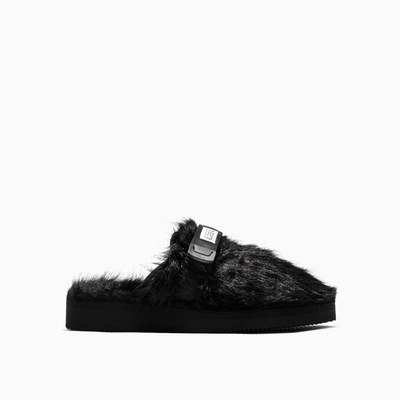 Suicoke Black Zavo Zeu Faux Fur Slippers