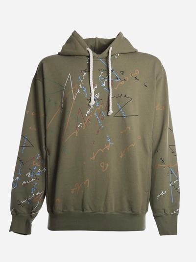 Jw Anderson Cotton Sweatshirt With All-over Contrasting Print In Khaki