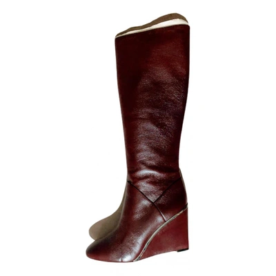 Pre-owned Diane Von Furstenberg Leather Boots In Burgundy
