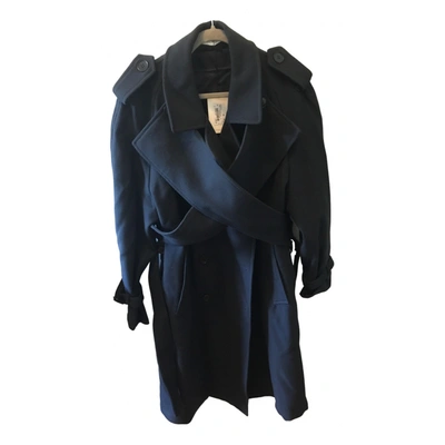 Pre-owned Jw Anderson Wool Trench Coat In Navy