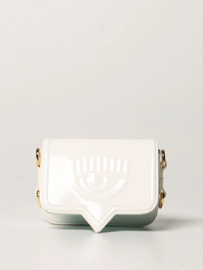 Chiara Ferragni Eyelike  Bag / Pouch In Patent Synthetic Leather In White