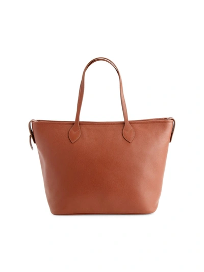 Royce New York Pebble Grain Leather Wide Tote In Tan