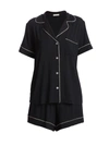 Eberjey Gisele Short Sleeve Crop Pajama Set In Black/sorbet Pink