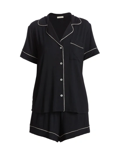 Eberjey Gisele Short Sleeve Crop Pajama Set In Black/sorbet Pink