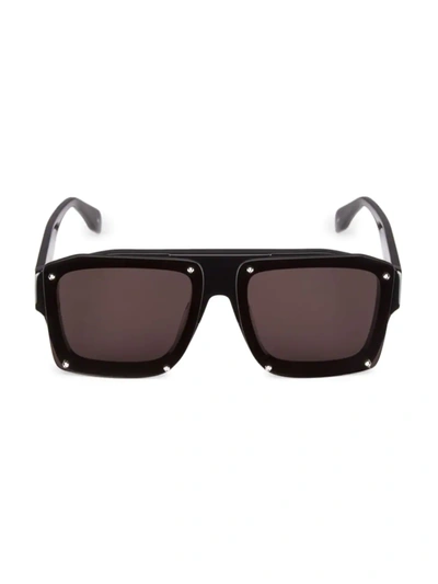 Alexander Mcqueen Studs 62mm Rectangular Sunglasses In Shiny Black