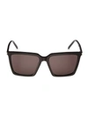 Saint Laurent Corner Angle 56mm Rectangular Sunglasses In Shiny Black
