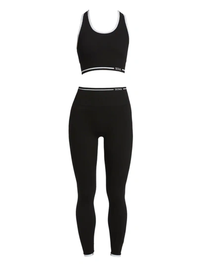 Soulcycle Women's 2-piece Rib-knit Sports Bra & Leggings Set In Black With White Tipping