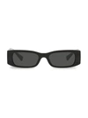 Valentino Black Thin Rectangular Sunglasses In Black