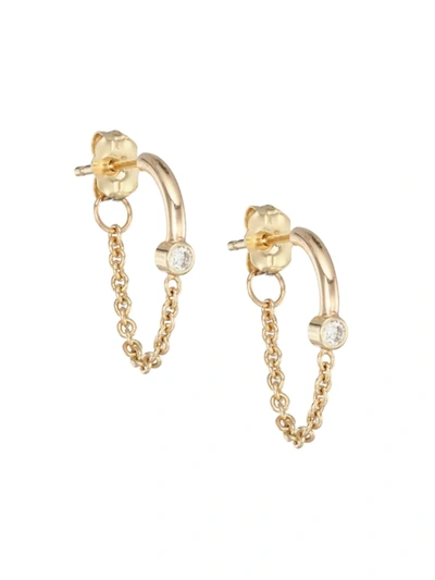 Zoã« Chicco Women's Bezel Diamonds 14k Gold & Diamond Wire & Chain Huggie Hoops In Yellow Gold