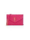 Saint Laurent Small Monogram Matelassé Leather Wallet-on-chain In Fuchsia/gold