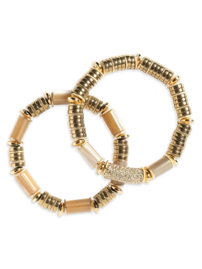 Akola Priya Gold-tone Set Of 2 Beaded Stretch Bracelets In Caramel