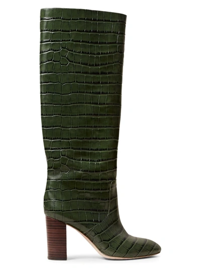 Loeffler Randall Goldy Knee-high Croc-embossed Leather Boots In Forest