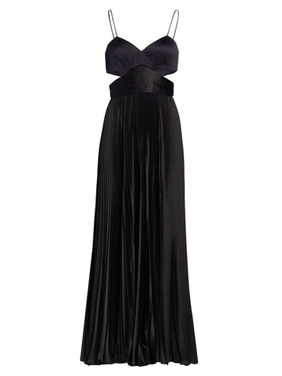 Amur Women's Elodie Satin Colorblock Pleated Gown In Black