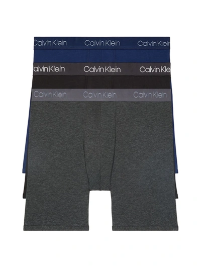 Calvin Klein Cotton Blend Boxer Briefs, Pack Of 3 In Gray/black/blue