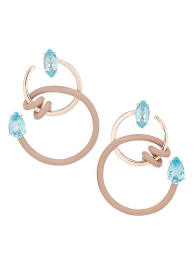 Bea Bongiasca Women's Single Curl Vine Goldtone Sterling Silver, Enamel & Blue Topaz Drop Earrings In Taupe