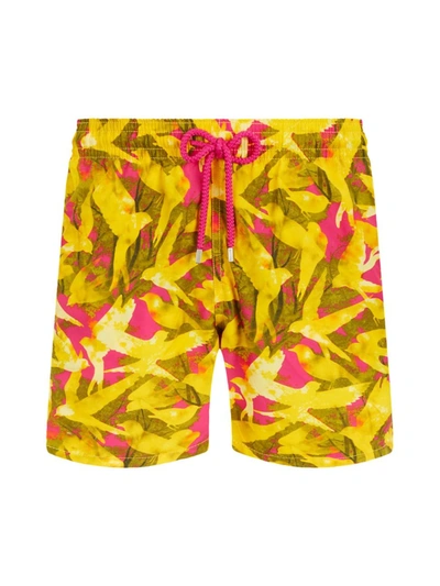 Vilebrequin Men's Retro Large Birds Swim Trunks In Yellow