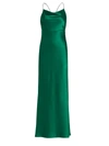 Alice And Olivia Montana Satin Maxi Gown In Deep Emerald
