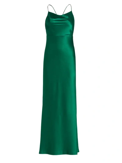 Alice And Olivia Montana Satin Maxi Gown In Deep Emerald
