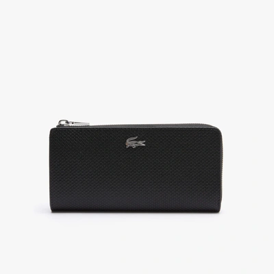 Lacoste Unisex Chantaco Zippered Matte Piquã© Leather Wallet - One Size In Black