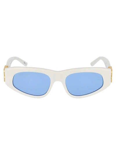 Balenciaga Kids'  Sunglasses In 004 White Gold Light Blue