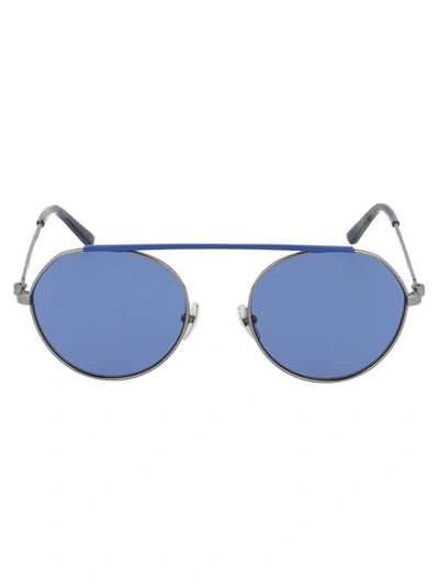 Calvin Klein Two Tone Round Frame Sunglasses In Silver