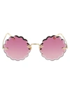 Chloé Rosie Round Frame Metal Sunglasses In 005 Gold Gold Pink
