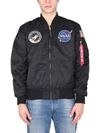 Alpha Industries Mens Black Nasa Ma-1 Baseball-collar Shell Bomber Jacket L In Nero