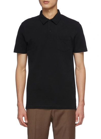 Sunspel Straight Cotton Polo Shirt In Black