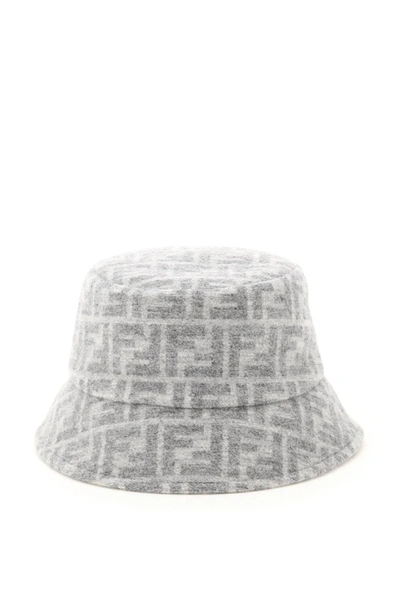 Fendi Logo-print Stretch Wool Bucket Hat In Grey