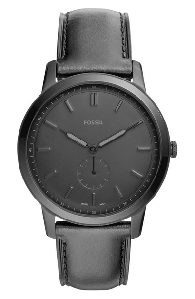 Fossil Men's Minimalist Black Leather Strap Watch 44mm In Black/ Black/ Black