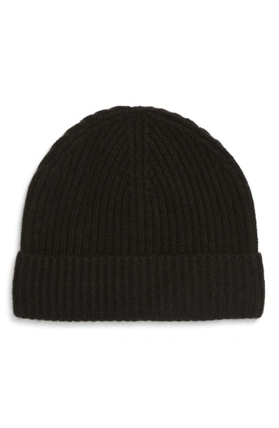 Andrew Stewart Cashmere Ribbed Beanie In 001blk