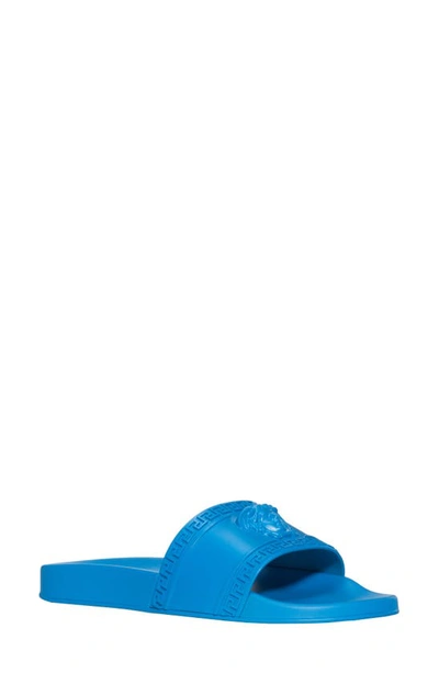 Versace Palazzo Rubber Pool Slides In Light Blue
