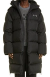 Off-white Down-feather Mid-length Coat In Black White