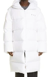 Off-white Hands Off Logo Hooded Padded Coat In White Black