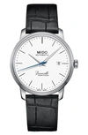 Mido Baroncelli Heritage Automatic Leather Strap Watch, 39mm In Black/ White/ Silver