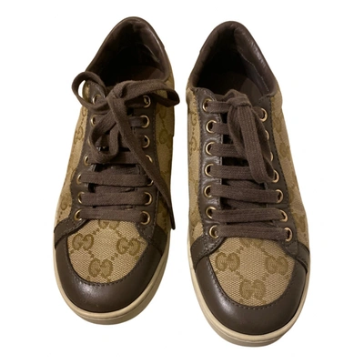 Pre-owned Gucci Ace Cloth Trainers In Brown
