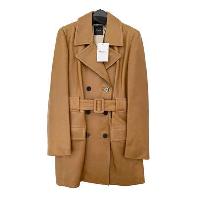 Pre-owned Theory Leather Trench Coat In Brown