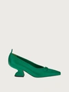 Ferragamo F Heel Leather Pumps In Green