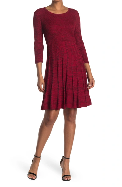 Nina Leonard Pleated Scoop Neck Dress In Nina Red Multi